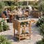 Table de barbecue d'extérieur en bois d'acacia, plateau de table en faux marbre résistant aux taches et panneaux latéraux rabattables rabattables, finition anti-corrosion résistante aux intempéries