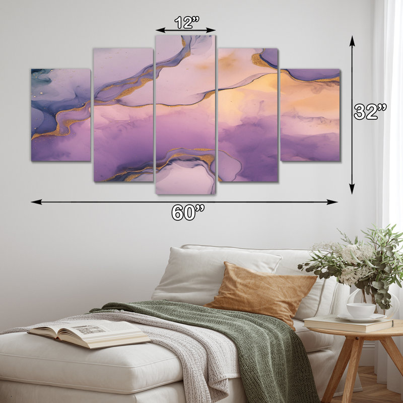 Nuage d'encre mauve et gris VI - Fractals, impression sur toile - 5 panneaux