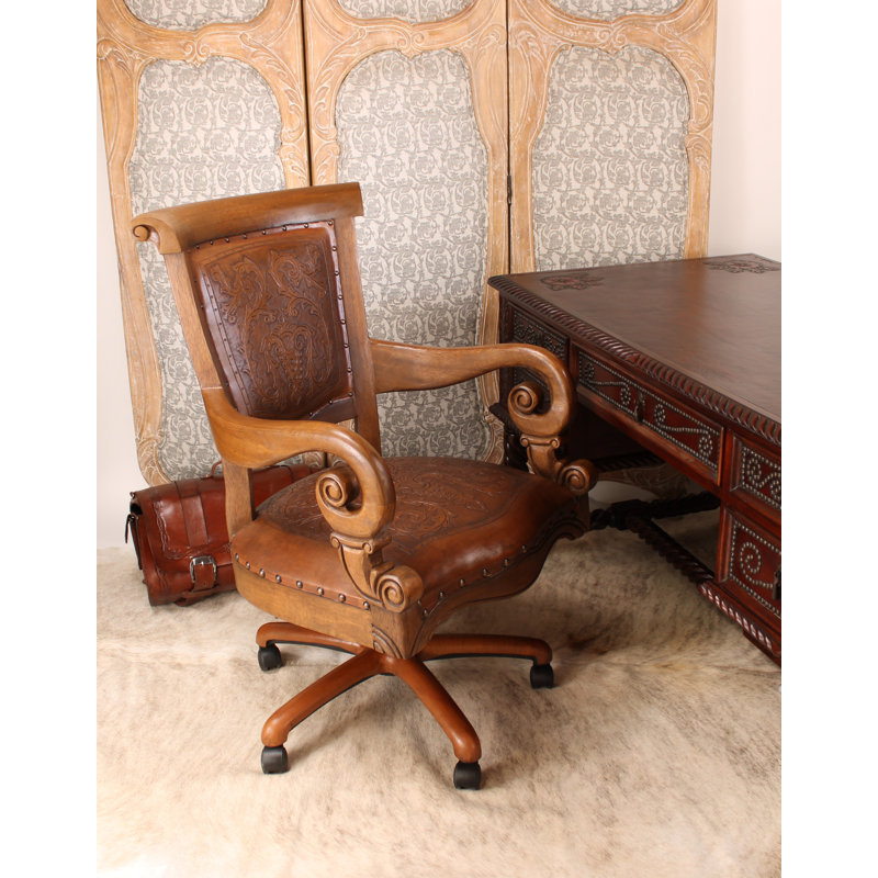 Sammy Leather Swivel Side Chair, Rustic