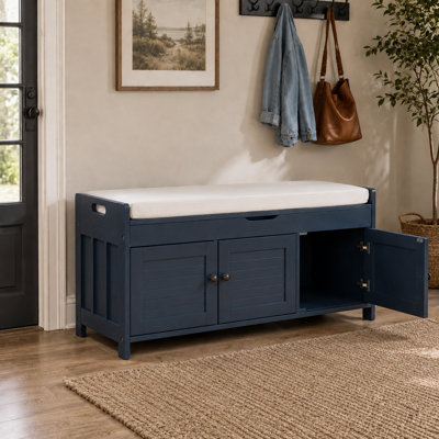 Storage Bench With 3 Shutter Doors (Antique Navy)