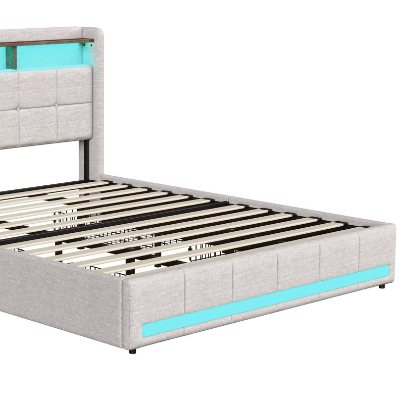 Upholstered Storage Bed, Beige, European Double (140 x 200 cm)