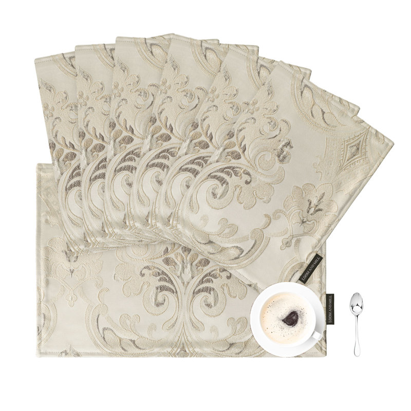 High Pick Density Fabric Damask Rectangle Placemat, 6
