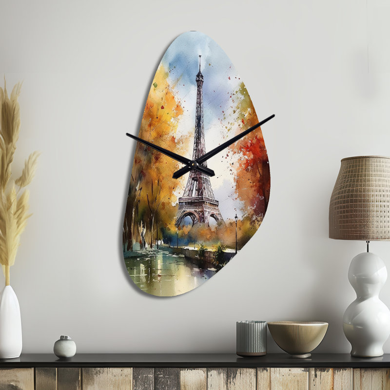 Pastel Eiffel Tower In Paris III - Fall Shape Large Paris 3D Wall Clock, Medium