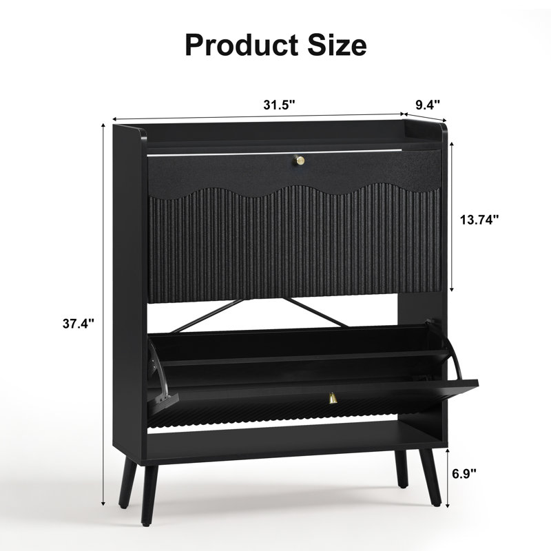 12 Pair Flip Down Shoe Storage, Black