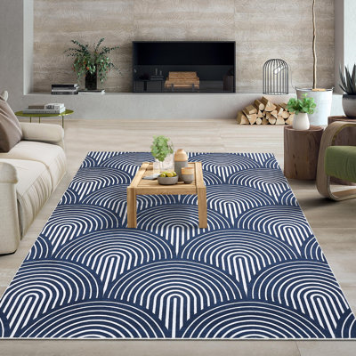 Saminah Washable Abstract Machine Woven Polyester Area Rug in Blue