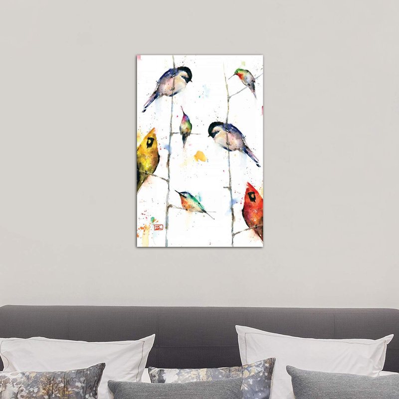 «Birds on Branches» - reproduction, Toile tendue, H 26 po x l 40 po x 1,5 po