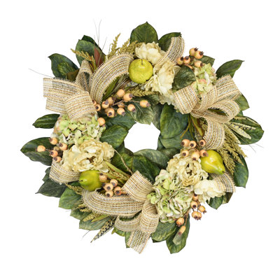 31" Wreath Decorated With Hydrangeas, Peonies, Berries And Pears