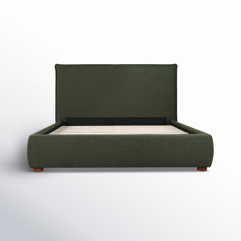 Timothy Upholstered Low Profile Platform Bed, King, Dark Green Basketweave, 54