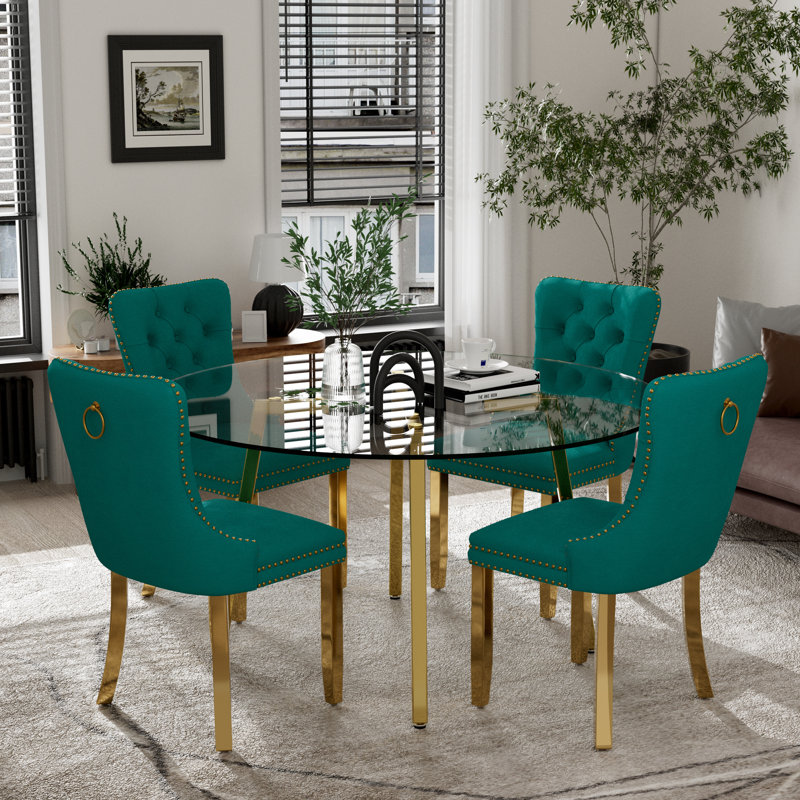 Ensemble de table de salle à manger 5 pièces, H 29,5 po x L 42 po x l 42 po, Vert, Doré