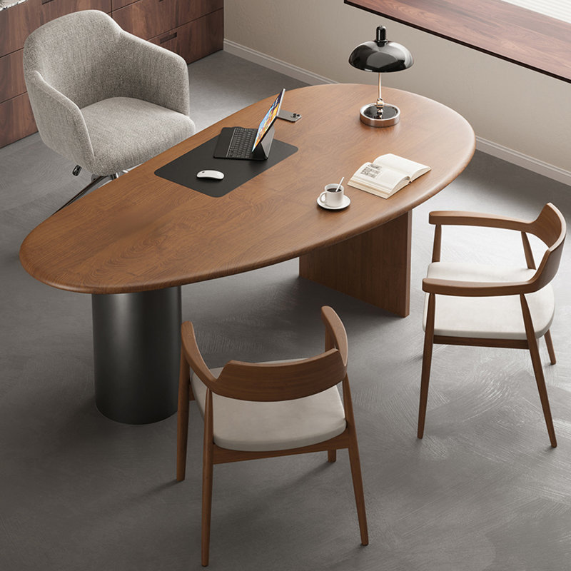 Free form Solid Wood desks, Walnut/Black, 29.53" H x 70.87" W x 31.5" D