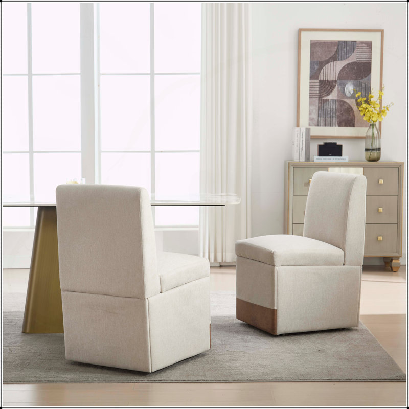 Versatile Upholstered Dining Chairs With Hidden Storage And Smooth Casters, Beige