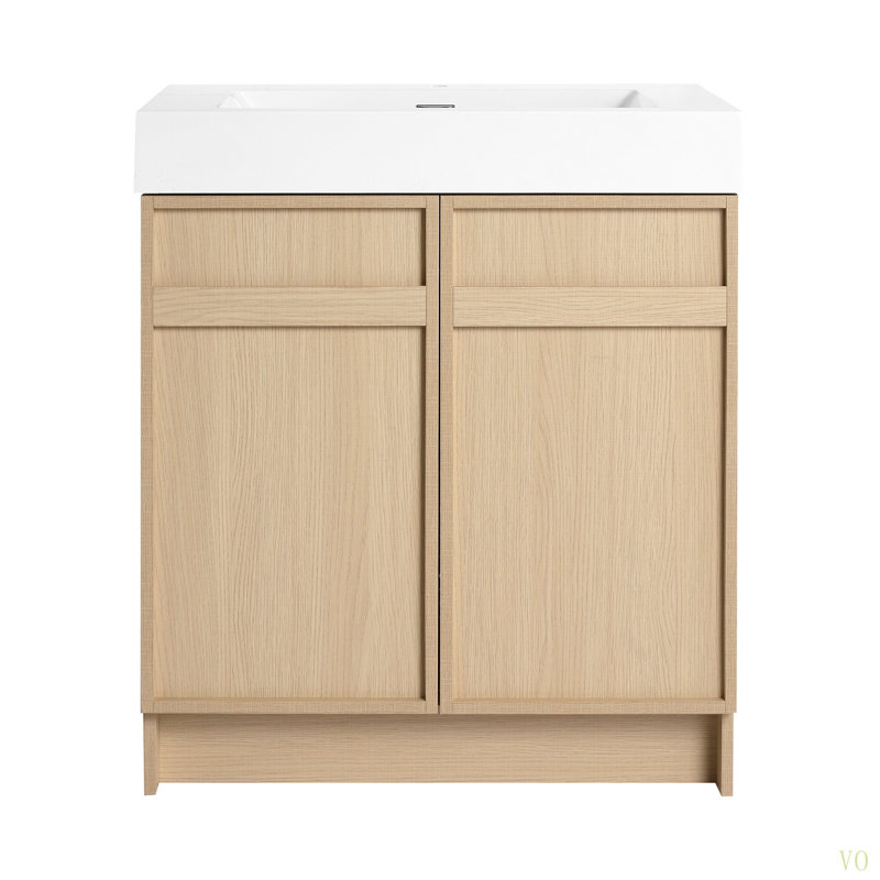 Meuble-lavabo autoportant de 30 po avec lavabo en résine et 2 portes d'armoire à fermeture en douceur, 30"