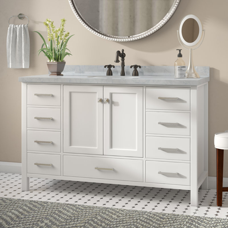 Ensemble de meuble-lavabo simple 55 po Cambridge, Blanc / nickel brossé