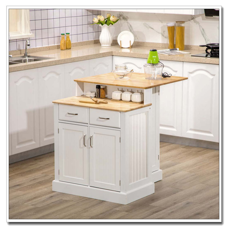 30" Multi-Level Kitchen Island with Rubberwood Top