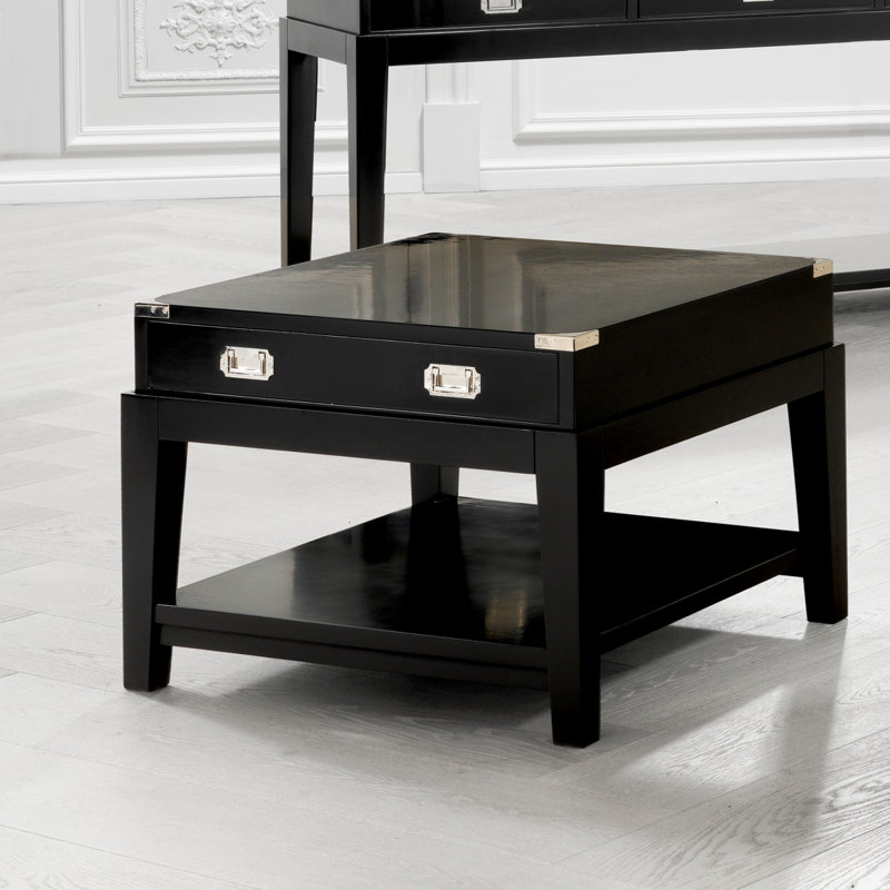 Brompton Solid Wood End Table, Black/Nickel