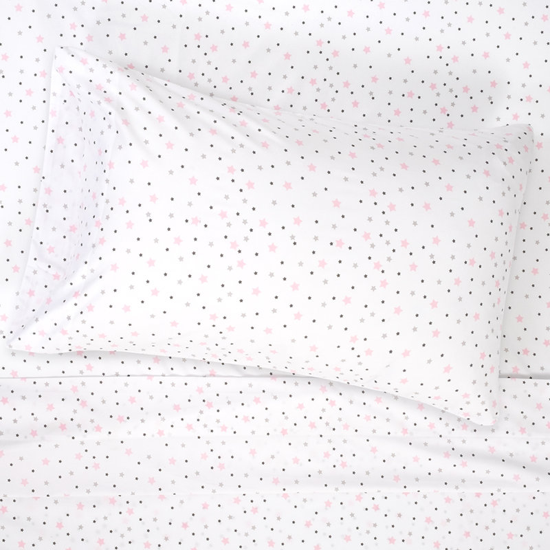 White and Pink Stars Microfiber Kids' Full Sheet Set