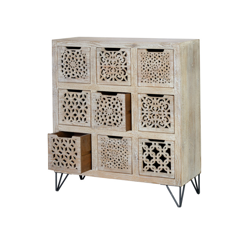 Sabina Solid Wood 88 cm W Chest of 9 Drawers