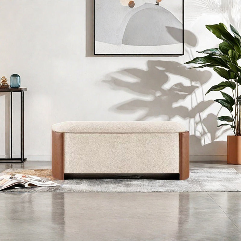 Banc de rangement crème en bois massif, H 17,72 po x l 39,37 po x P 17,72 po