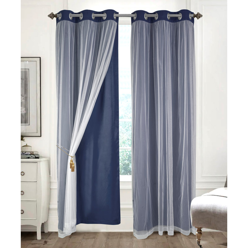 Hendrix Double Layer Room Darkening Window Curtain Panel Pair, Navy, 38" W x 84" L