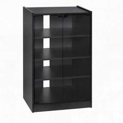 Armoire multimédia à 5 niveaux avec tablettes réglables à 3 niveaux et gestion des câbles en verre trempé