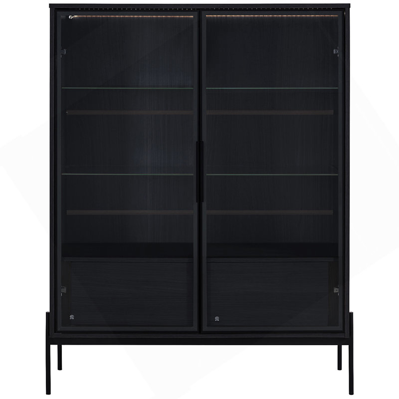 Vitrine autoportante de 51,2 po avec éclairage DEL, tablettes réglables et deux tiroirs de rangement pour les espaces de vie modernes.