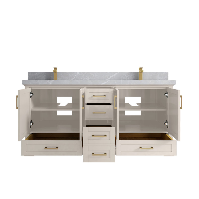 Boston 72 po X P 22 po D Meuble-lavabo double en grain fin avec 2 po Quartz, Gris perle