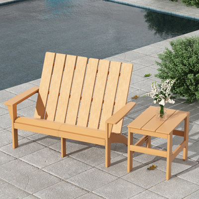 Modern Adirondack Outdoor Loveseat With Side Table, Weather-Resistant Patio Seating Set For Backyard Comfort