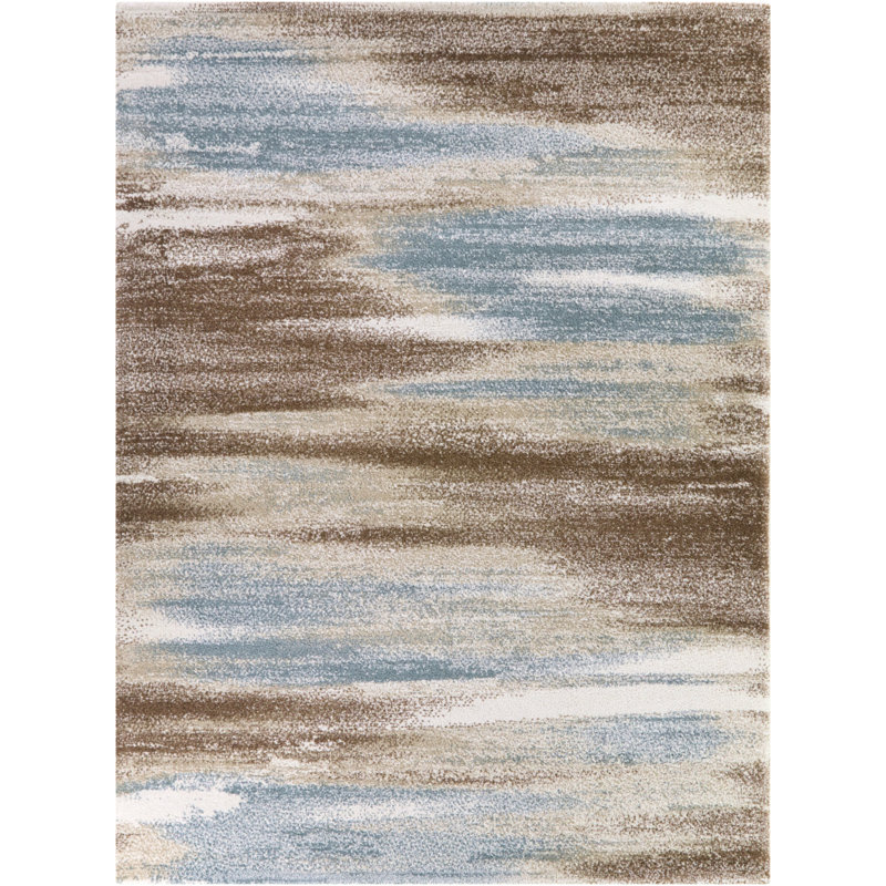 Tapis abstrait rouille / bleu Elsa, Rectangle 5 pi 3 po x 7 pi
