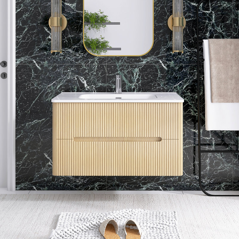 36In. W Wall-Mounted Bathroom Vanity, Black