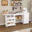 Table de couture pliable blanche de 57,5 po avec roulettes verrouillables, station de bricolage avec tablette réglable et plateau rabattable pour machine à coudre, chambre de bricolage et chambre à coucher