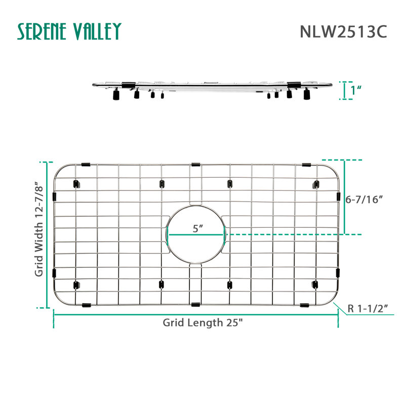 25-in x 12.8-in Center Drain Stainless Steel Sink Grid