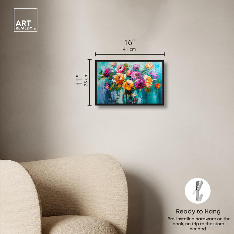 Chromatic Flower Dream Canvas Colorful Floral Art by Art Remedy, 11" H x 16" W, Black Framed