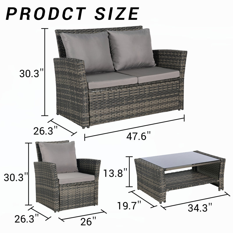 4 Pieces Outdoor Patio Furniture Sets, Dark Gray