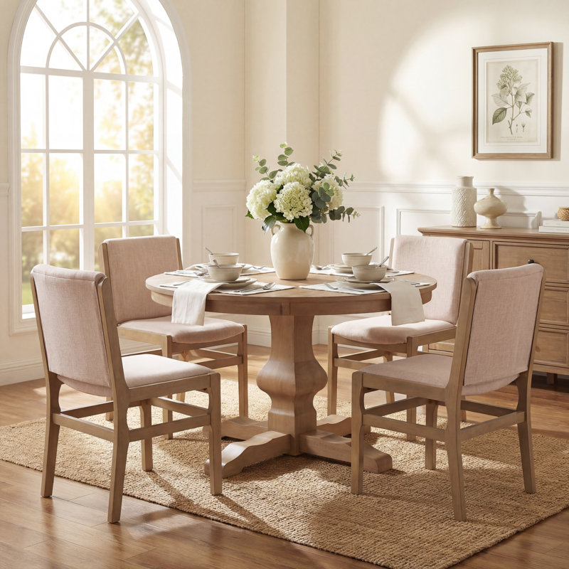 Ensemble de table de salle à manger 5 pièces en bois d'hévéa avec chaises rembourrées Alagie
