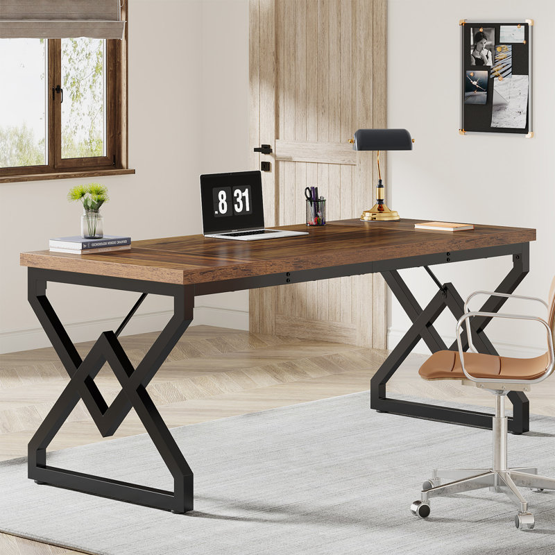 Ramapo Steel Computer Desk, Brown/Black