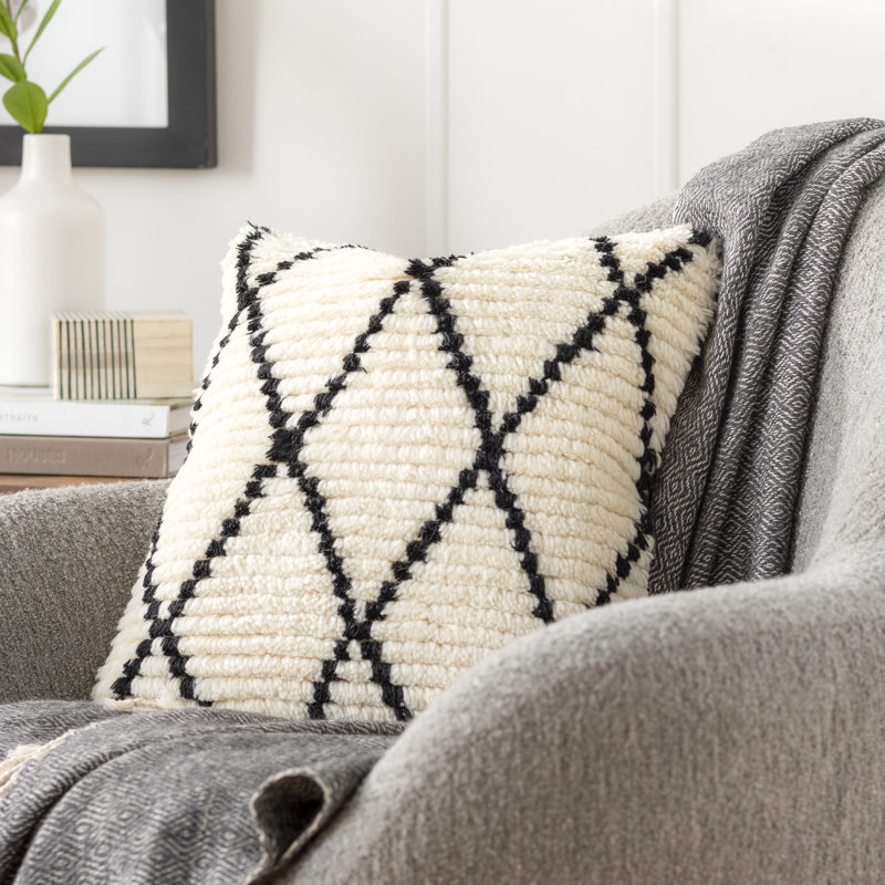 Cyan Geometric Wool Pillow Cover, 20" x 20", Down
