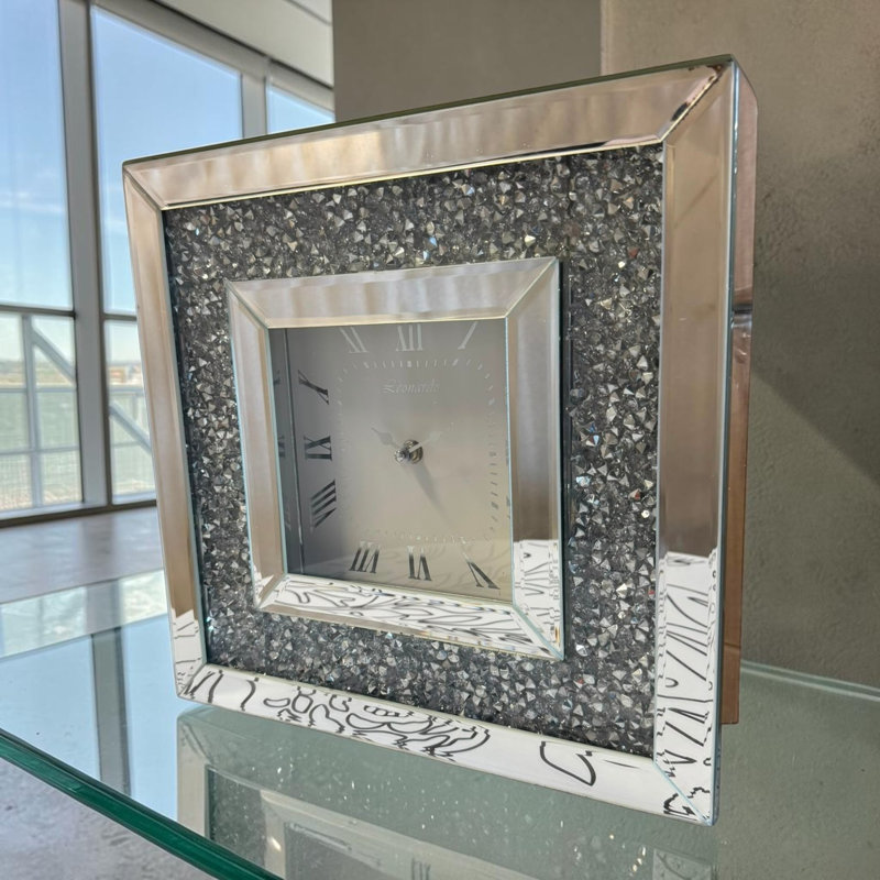 Venetian Glass Table Clock - Modern Battery Operated Mantel Clock with Sturdy Frame for Living Room Bedroom & Office