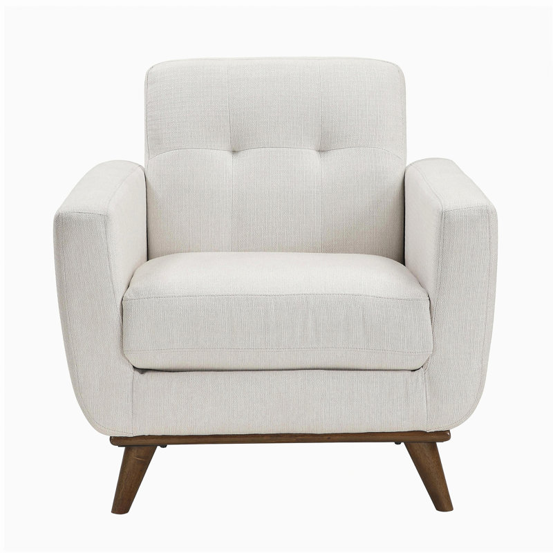 Fauteuil contemporain beige capitonné à dossier rembourré et confortable avec pieds en bois massif et meubles de salon 1pc