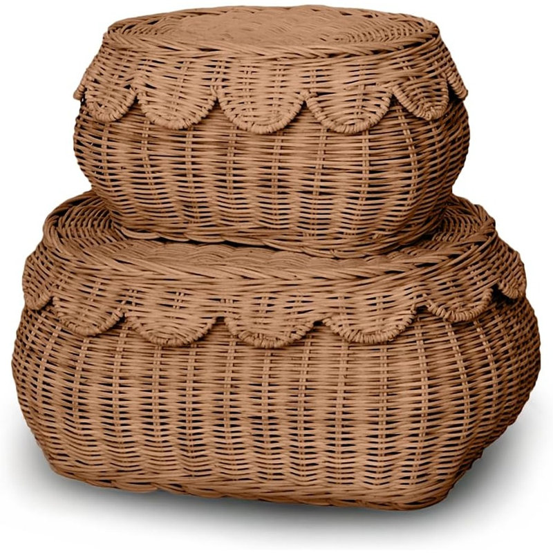 Paniers de rangement festonnés en rotin avec couvercles, ensemble de 2