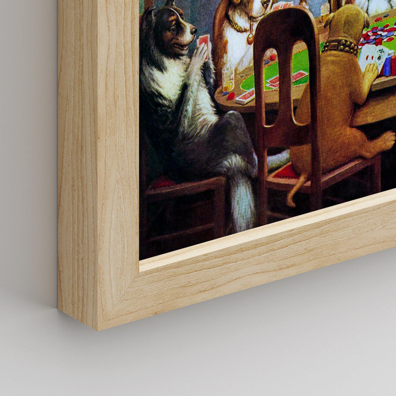 «Whimsical Dog Poker», impression humoristique canine encadrée sur papier, Naturel, H 12 po x l 16 po
