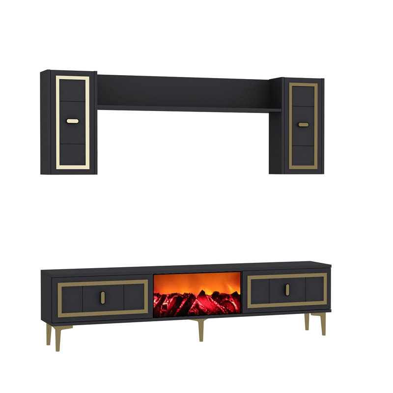Modern TV Unit with Wall Shelf, 59.1 x 17.6 x 11.6 inches | 100% Melamine Coated Particle Board, Thickness: 0.7 inches | Numerous Shelves, Wall-Mountable Design, Elegant & Functional Home Entertainment Solution