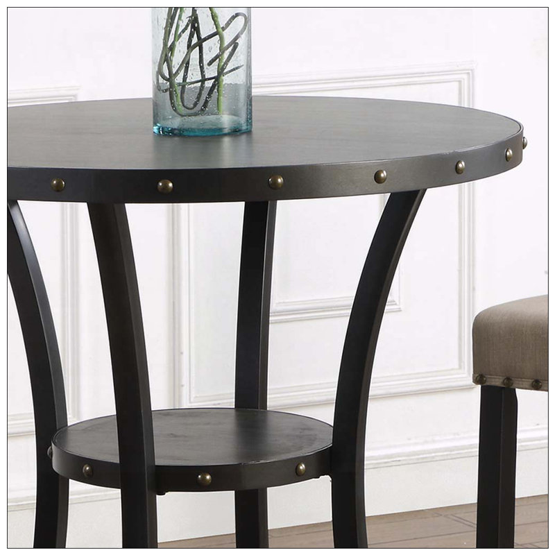 Table de bar ronde 36 po avec garniture cloutée et pieds courbés, 42" H x 36" W x 36" D