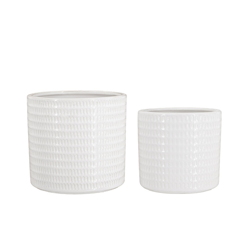 Jardinière en céramique blanche texturée S / 2 L: P 7 x 6,7 po