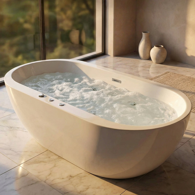 Baignoire autoportante 67 po avec 6 jets d'eau réglables et 8 jets à bulles d'air, pompe certifiée UL