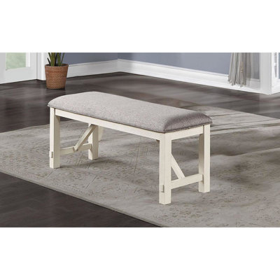 Modern Style Bench For Dining With Grey Fabric And White Frame, Upholstery Lines,
