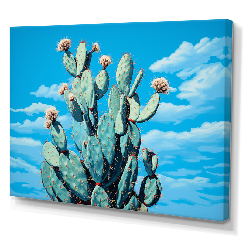 Cactus bleu brillant - Cactus, art mural sur toile, H 34 po x l 44 po x P 1,5 po, Toile tendue