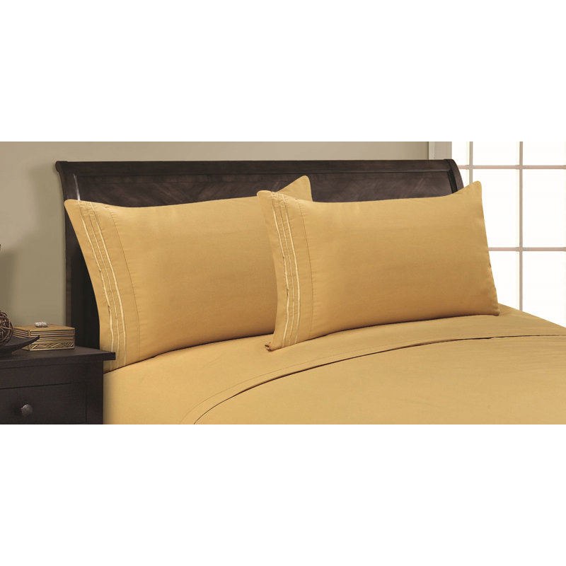  Embossed Stripe Brushed Microfiber Pillowcase Set, Gold, King Pillowcase