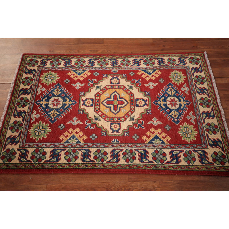 Handmade Red Kazak Wool Accent Rug 3x4