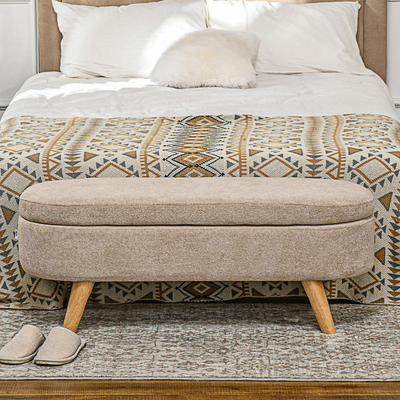 Banc de rangement avec repose-pieds, banc tapissier à l'extrémité du lit, banc d'entrée ovale moderne