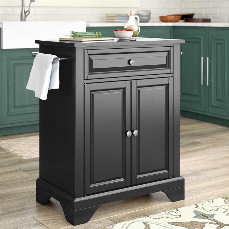 Chariot de cuisine avec plateau en granite Hedon, Noir